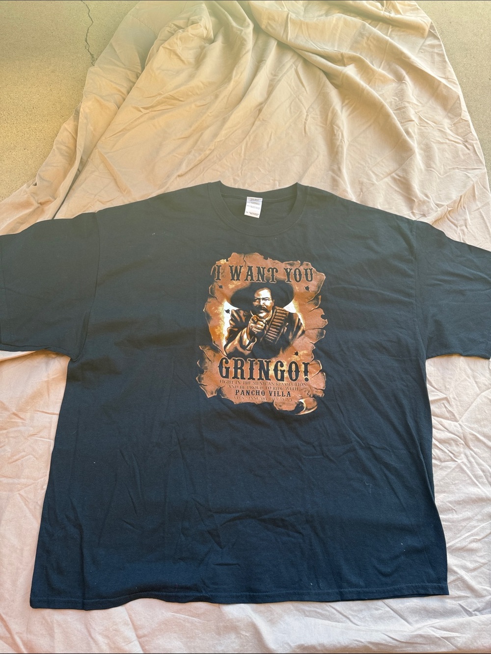 Gildan Black Short Sleeve Tee with Orange-Brown Pancho Villa Graphic